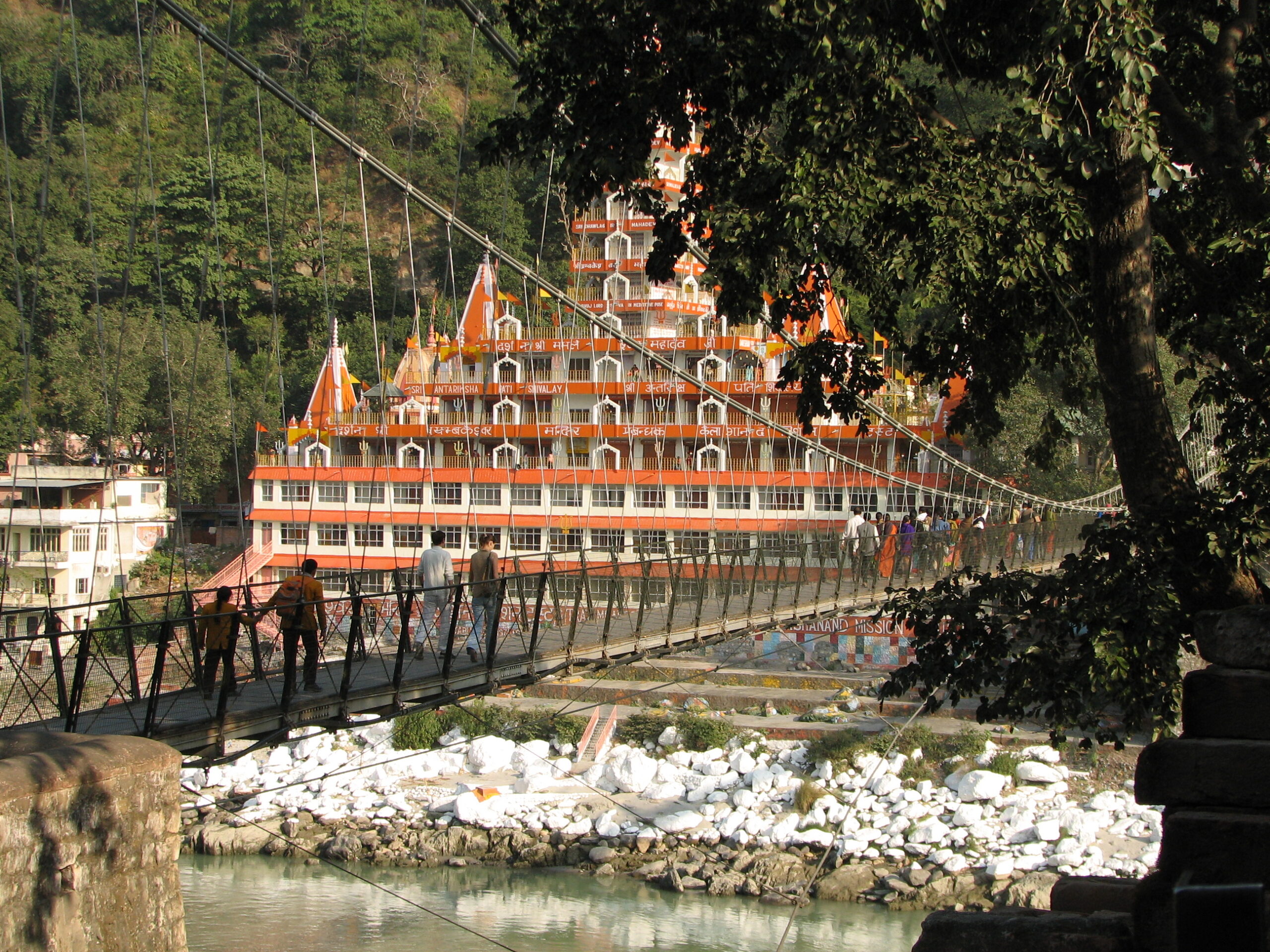 Lakshman Jhula suspension bridge over the Ganges in Rishikesh, Uttarakhand